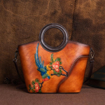 Lille-linnumotiiviga reljeefne ehtsast nahast &otilde;lakotid naistele, daamidele, vintage disainiga k&auml;ekotid, moodne crossbody kott pruun