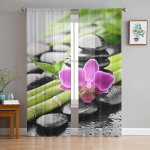 Orhidee Kastekivi Zen Kivi Nool Bambusest T&uuml;ll L&auml;bipaistvad Kardinad Elutuppa K&ouml;&ouml;ki Laste Magamistuppa Voile Rippkardin W135 x H114cm