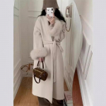 Kahepoolne ka&scaron;miirmantel naistele, uus Korea versioon, s&uuml;gis-talvine rebasekarusnahast pikk hommikumantel, k&otilde;rgekvaliteediline villane mantel S