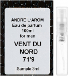 Eau de parfum for men Vent du Nord 71'9 (100 ml and 3 ml) Andre L'Arom, Famille Grasse Parfums made in France 3 ml