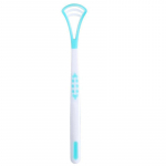 Silikoonist keelekaabits: Kaasaskantav keelepuhastaja ja katueemaldaja sinine