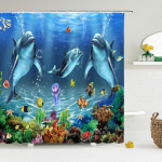 Cartoon Ocean Dolphin du&scaron;ikardin, veekindel vannitoaekraan mereloomade du&scaron;ikardin Pol&uuml;ester kvaliteetne kodukardin W90xH180cm