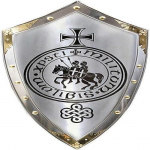 Templar Knight Shield K&auml;sit&ouml;&ouml;na valmistatud metallterasest graveeritud kujundusega Crusader Shield