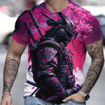 3D Samurai Print l&uuml;hikeste varrukatega meeste T-s&auml;rk Suvine vabaaja &uuml;laosa Ilus mood meeste r&otilde;ivad Lahtised, suurte l&uuml;hikeste varrukatega t-s&auml;rgid S