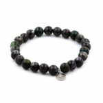 Pierres et Min&eacute;raux. Bracelet Perles Labradorite + Turquoise Africaine 8 mm. Fabriqu&eacute; en France.