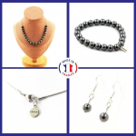 Pierres et Min&eacute;raux. Parure Bracelet Collier Boucles D'oreilles Pendantes 20 perles Taille personnalisable.