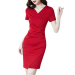 Naiste kroogetud bodycon kleit l&uuml;hikeste varrukatega V-kaelusega &uuml;hes t&uuml;kis slim fit kleit suvine vabaaja k&otilde;rge v&ouml;&ouml;kohaga mini l&uuml;hike kleit M