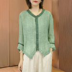 Naiste puuvillased linased s&auml;rgid Suvine retros&auml;rk Lahtine salendav &uuml;lemine linane v&auml;ikesed s&auml;rgid Suure suurusega &otilde;huke pluus 2XL heleroheline v&auml;rv