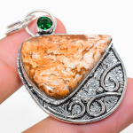 Picture Jasper, Diopside 925 Sterling Silver Jewelry Pendant 2.09 k1d30