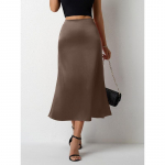 Naiste seelik &uuml;mbritsevate tuharate ja kalasabaga Satiinist Poolpikk keha kevad-suveks V&auml;rvilised satiinist seelikud XL kaamel