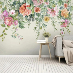 3D Fototapeet Moodne Vintage K&auml;sitsi Maalitud Lillede Seinamaalid Elutuba Magamistuba Pastoraalne Stiil Kodu Kaunistus Seinakatted 200 cm(W) x 140 cm(H)