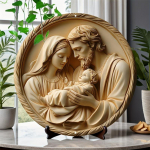 Loominguline Jeesus Holy Family &uuml;mmargune 2D puidust logo, vanikukaunistus, kodukingitused, elutoa kaunistamine, vannitoa kaunistus 20x20cm 7.87x7.87in