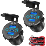 2 tk PD QC3.0 autolaadija pesa 60W 12V 24V USB C v&auml;ljund alumiiniummetallist autopesa puutepaneeli toitel&uuml;litiga mootorrattale, paadile must