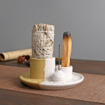 Sage Palo Santo Holder,Candles Holder,Accents Catcher Fragrance 4 in 1 Incense Burner Ceramic Censer
