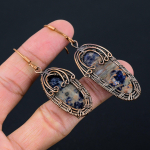 Sodalite Handmade Copper Wire Wrap Jewelry Earring 2.87 z6w40