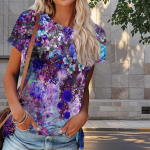 Naiste suvine lilleprindiga T-s&auml;rk, retro stiilis l&uuml;hikeste varrukatega t-s&auml;rgid, vabaaja tr&uuml;kitud topid XS sinine