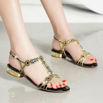 Naiste mugavad libisemiskindlad platvormkingad Rhinestone-sandaalid T-rihmaga ruudukujulised madala kontsaga sandaalid Peokingad 33(Foot21.5cm) must