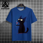 Suvine meeste T-s&auml;rk Animal Cute Cat Print Crew Neck L&uuml;hikeste varrukatega Tee Street Trend Tops Suurem&otilde;&otilde;tmeline meeste riiete T-s&auml;rk meestele S