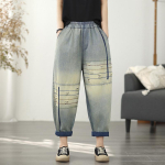 suur suurus &otilde;hukesed Vintage tikandiga augud k&otilde;rge v&ouml;&ouml;koht vabaaja laiad Naiste suvised teksad denim Harem-p&uuml;ksid M