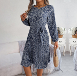 Kevadsuvi naiste pikkade varrukatega O-kaelusega lilleline plisseeritud k&otilde;rge v&ouml;&ouml;koht Line pikk kleit L