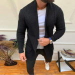 Uus meeste kootud kampsun-mantel Pikk kardigan Moodne vabaaja kampsun-jakk Meeste kootud trench-coat S&uuml;gisene t&auml;navamood Kardigan Mees S must