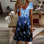 Suvemood naiste V-kaelusega l&uuml;hikeste varrukatega lillega tr&uuml;kitud kleit Seks-l&uuml;hikese seelikuga kleidid XS