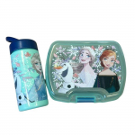 Set Repas Enfant Reine des neiges avec Bo&icirc;te &agrave; Gouter et Gourde 420ml Plastique vert clair pour Ecole et Sorties