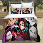 Demon Slayer voodipesukomplekt pehme voodikate padjap&uuml;&uuml;r &uuml;ksik/kahene Jaapani manga Poisid ja noorukid voodilinakomplekt EU single(135x200cm)