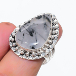 Natural Black Rutile Gemstone 925 Sterling Silver Jewelry Ring Size 7.5 e8o98