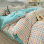 Puhast puuvillast voodipesu neljaosaline komplekt Lihtne ruuduline puuvillane lina Tekikott Triibuline voodipesu 1.5m four-piece set