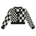Vans Ruudumustriga Logo Tikitud L&uuml;hikese N&ouml;&ouml;biga Pikkade Varrukate Kampsun Naiste kampsun Must Valge VN00042MBLK L