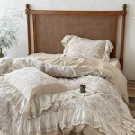 4/5 tk Prantsuse vintage žakaarkpits volangidega 100% puuvill kahekihiline l&otilde;ng Voodipesukomplektid Tekikott L&otilde;dvalt/pinguldatud lina Padjap&uuml;&uuml;rid Fitted Bed Sheet&Queen 200X230 4pcs gray