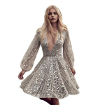 &Otilde;htukleit S&uuml;gava V-kaelusega Litritega L&auml;bipaistev V&otilde;rk A-l&otilde;ikeline Minikleit Pikkade Laterna Varrukatega Ballikleit Kokteilipidu L&uuml;hike Kleit S h&otilde;be