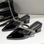 Naiste kingad 2024 suletud ninaga naiste sussid pluss-suuruses moodsad sussid naistele kristallselge ninaga j&auml;meda kontsaga naiste sandaalid 42 must