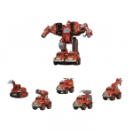 Robot Rouge Transformable 5-en-1 &agrave; R&eacute;trofriction &ndash; Assemble 5 V&eacute;hicules de Chantier-Pompier en un Robot Puissant