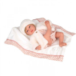 Poup&eacute;e b&eacute;b&eacute; r&eacute;aliste - Arias - 40 cm - Veste en laine - Odeur de vanille - T&eacute;tine incluse - Coussin assorti