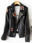 Uus naiste retro lilleprinteriga tikandid kunstpehmest nahast jakk-mantel Toa ettevalmistamine krae Pu Moto Biker Black Punk &uuml;ler&otilde;ivad XXL must
