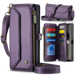 Paela, nahast kaarditaskuga rahakotiga &uuml;mbris Samsung Galaxy S25 S24 Ultra S23 S22 S21 S20 Note 20 jaoks, crossbody k&auml;ekott, lukuga kate For Galaxy S25 lilla