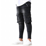 Meeste Slim Fit Stretch teksad vabaaja mood mitme taskuga teksap&uuml;ksid High Street meeste teksad T&ouml;&ouml; hip-hop p&uuml;ksid L must