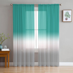 Salvei Metsaroheline Helehall &Uuml;leminekuga L&auml;bipaistvad Kardinad Elutoa Kaunistuseks Aknapaneeli Kardinad T&auml;iuslik K&ouml;&ouml;ki V&otilde;rk voile Organza W135 x H115cm x1&Rod Pocket blue
