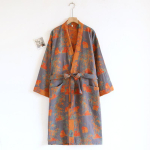 Kevadine žakardkvaliteetne v&auml;rviline kootud puuvillane kahekihiline gaasist hommikumantel naistele keskmise pikkusega yukata vannimantel One Size brown