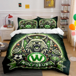 VFL Wolfsburg Jalgpalli Voodipesu Komplekt Tekikott Komplekt Tekikott Padjap&uuml;&uuml;rid Kodu Dekoor (1 * Tekikott 2 * Padjap&uuml;&uuml;ri, ilma tekita) 135x200cm black