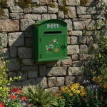 Loomakujuline seinakinnitusega smaragdroheline dekoratiivne metallist postkast