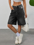 Naiste Keskmise K&otilde;rgusega Laiad Denim-L&uuml;hikesed P&uuml;ksid Pesitud Rebitud Bermuda L&uuml;hikesed P&uuml;ksid Vabaaja L&otilde;dvad P&otilde;lvepikkused Jeans-L&uuml;hikesed P&uuml;ksid XS must