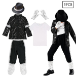 Laste Halloweeni Cosplay Kost&uuml;&uuml;m Poiste Tantsuetendus Peo Michael Jacksoni Karnevali Popstaari Kost&uuml;&uuml;m 3T(110) black
