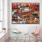 Teemantmaali maastik ristpistes t&auml;is&uuml;mmargused kivid Teemanttikandid Seinakaunistus 20X30CM