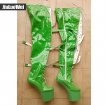 K&otilde;rged saapad JIALUOWEI 20cm &Auml;&auml;rmiselt k&otilde;rge kontsaga platvorm, paelad Fetish Heelles Horse Stallion kabjatald &uuml;le p&otilde;lve saapad jalgevahe k&otilde;rged saapad 42 roheline