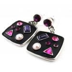 Les Tr&eacute;sors De Lily [J2774] - Boucles Cr&eacute;ateur 'Sissi' noir rose violet lilla