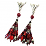 Les Tr&eacute;sors De Lily [P3597] - Boucles Cr&eacute;ateur 'Navajos' argent&eacute; rouge punane