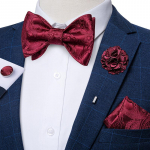 Klassikalise punase Paisley mustriga kootud iseseotud kikilipsu ruudukujuline ja mansetin&ouml;&ouml;pidega Boutonniere kinkekomplekt meestele LH-3012